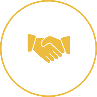 Golden handshake icon with a handshake symbol inside a circle.