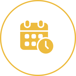 Yellow calendar icon with a clock symbol.