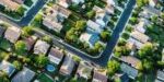 Residential area with green lawns